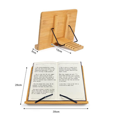 STORFEX Adjustable Bamboo Book Holder with Page Holder Clips