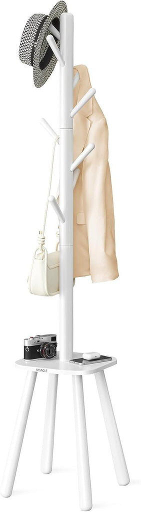 VASAGLE Coat Rack with 8 Hooks and Shelf - Cloud White