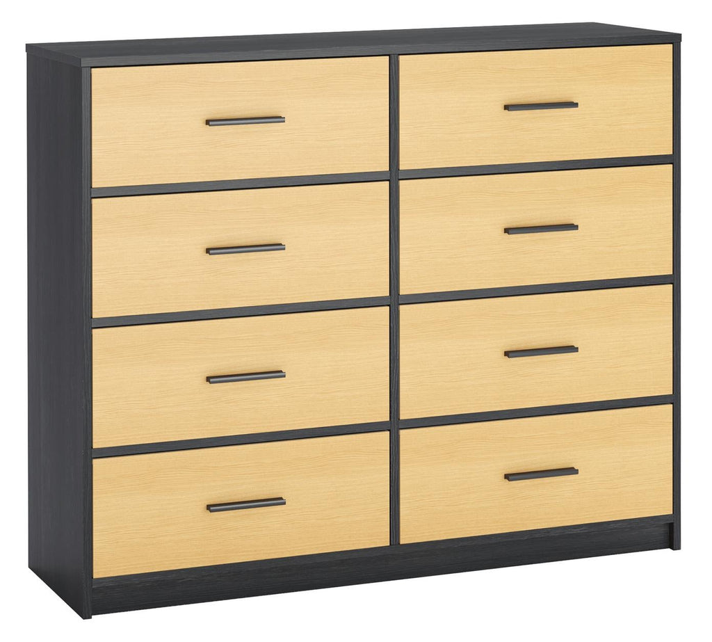 Fraser Country -Lada Home 8 Drawer Storage Dresser Wide Black & Oak