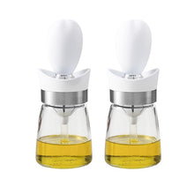 Load image into Gallery viewer, OZZYCOOK 2 Pack 2-in-1 Glass Olive Oil Bottle and Brush - White