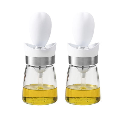 OZZYCOOK 2 Pack 2-in-1 Glass Olive Oil Bottle and Brush - White