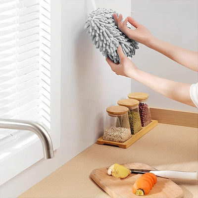 COMFEYA Fuzzy Ball Towel (Set of 2) White and Grey