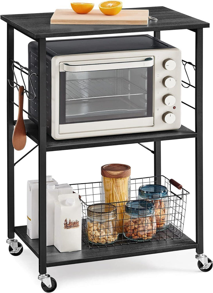 VASAGLE 3 Tier Metal Frame Kitchen Trolley - Ebony Black