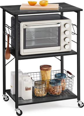 VASAGLE 3 Tier Metal Frame Kitchen Trolley - Ebony Black