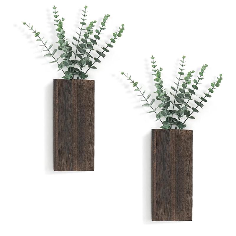 GREENYHAVEN 2 Pack Wall Planter Vase with Artificial branches - Wood