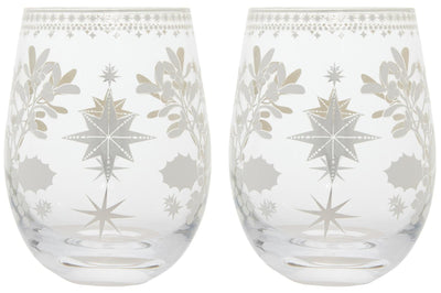 Maxwell & Williams: White Christmas Stemless Wine Glasses - Silver (Set of 2 - 550ml)