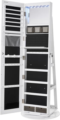 SONGMICS 6 LEDs Lockable Mirror 360? Swivel Jewelry Cabinet