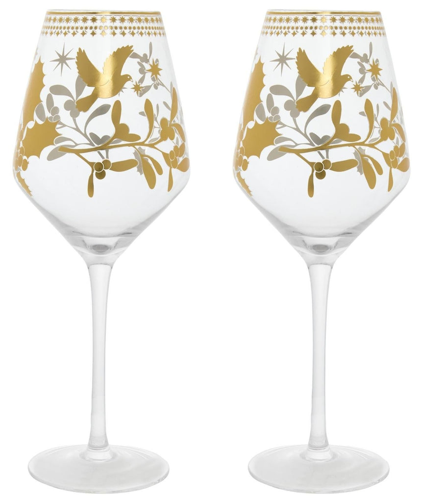 Maxwell & Williams: White Christmas Wine Glasses - Gold (Set of 2 - 500ml)