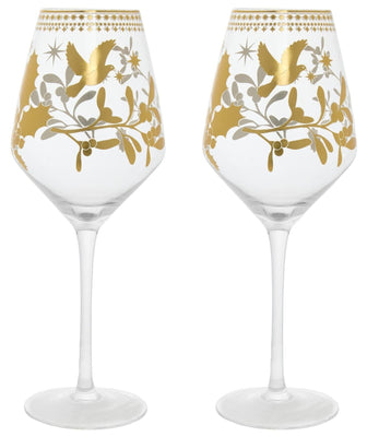 Maxwell & Williams: White Christmas Wine Glasses - Gold (Set of 2 - 500ml)