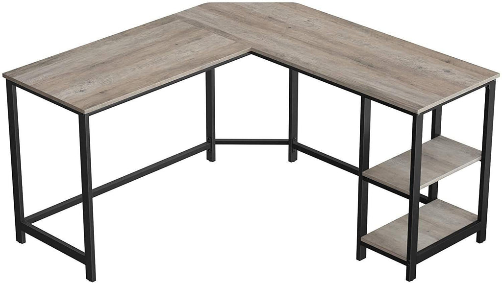 Vasagle L-Shaped Computer Desk with Shelves - Greige+Black