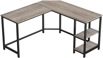 Vasagle L-Shaped Computer Desk with Shelves - Greige+Black