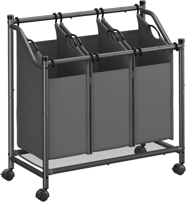 SONGMICS Rolling Laundry Sorter Cart with 3 Removable Bags - Grey
