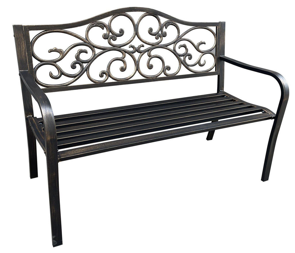 Fraser Country Outdoor Metal Garden Bench with Floral Design - Bronze