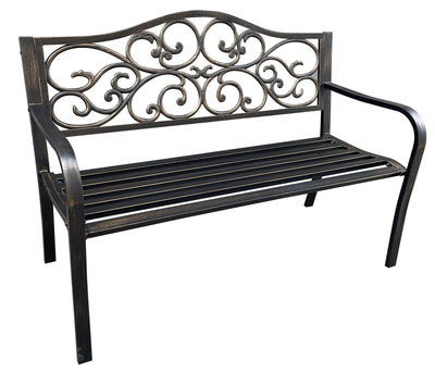 Fraser Country Outdoor Metal Garden Bench with Floral Design - Bronze