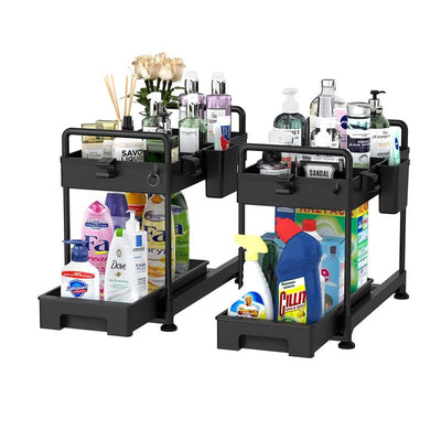 STORFEX Two-Tier Under Sink Pull-Out Kitchen Cabinet Storage Rack - Black