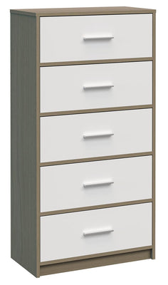 Fraser Country: Lada Home 5 Drawer Storage Dresser - Grey & White With Silver Handle
