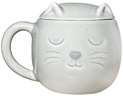 Sass & Belle: Crackle Glazed Cat Mug with Lid - Grey (320ml)