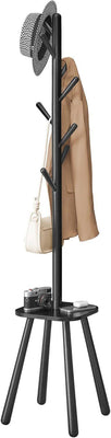 VASAGLE Coat Rack with 8 Hooks and Shelf - Ink Black