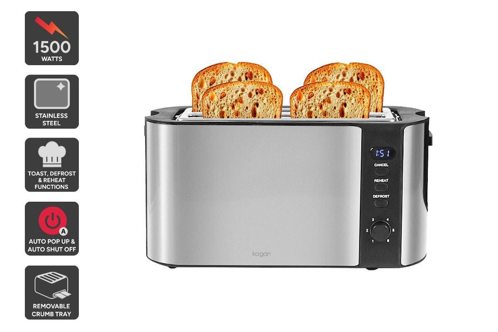 Kogan 4 Slice Long Slot Stainless Steel Toaster