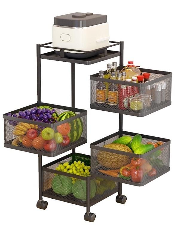 Four-Layer Square Rotating Storage Shelf - Black