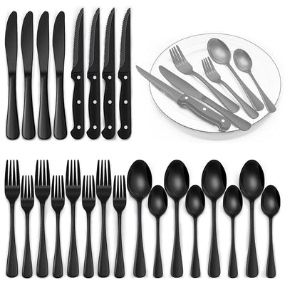 OZZYCOOK 24-Piece Stainless Steel Tableware Cutlery Set with Steak Knives