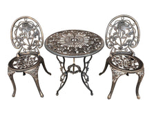 Load image into Gallery viewer, Fraser Country Outdoor Bistro Table and Chairs with Rose Pattern Set of 2 - Bronze