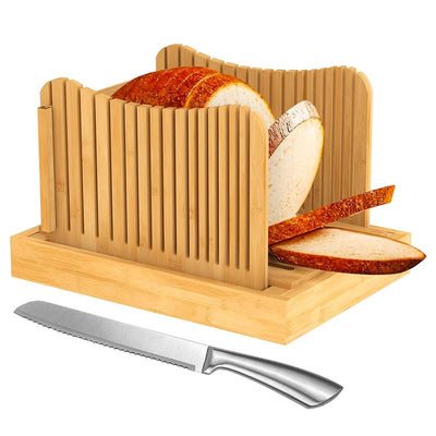 OZZYCOOK Bamboo Bread Slicer with Serrated Knife