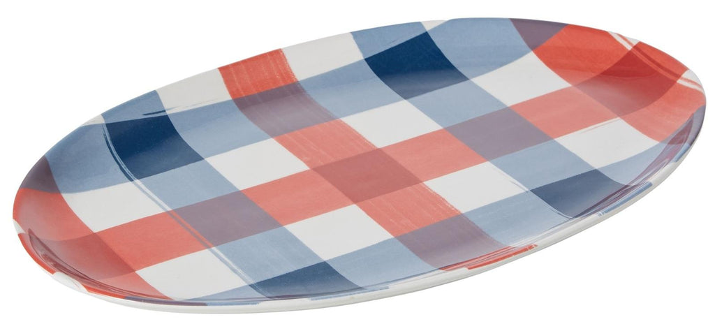 Davis & Waddell: Manor Gingham Oval Platter - Red & Blue (36x22.5cm)