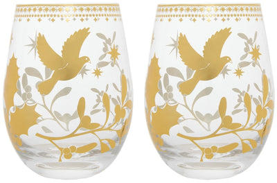 Maxwell & Williams: White Christmas Stemless Wine Glasses - Gold (Set of 2 - 550ml)
