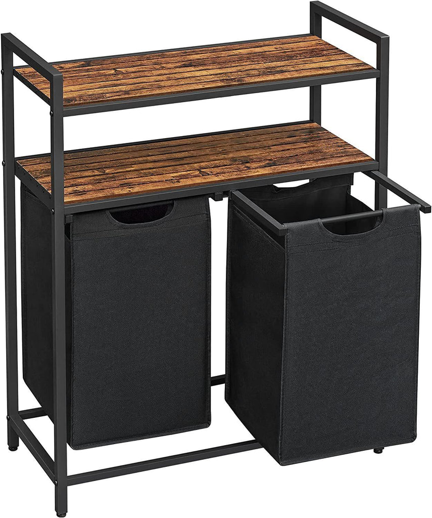 Vasagle 2-Compartment Laundry Hamper with 2 Storage Shelves - Rustic Brown