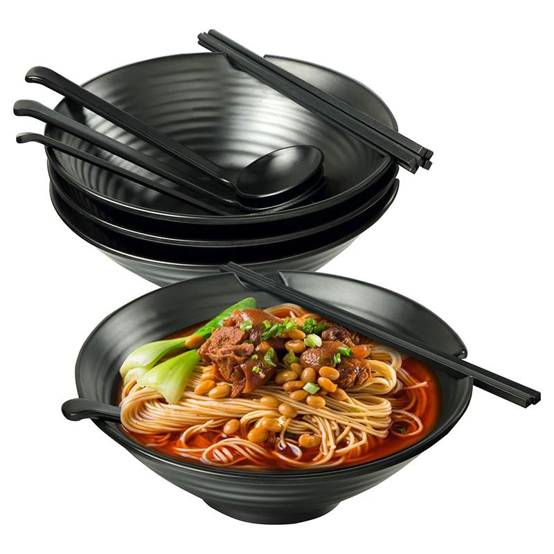 Set of 4 Ramen Bowls with Spoons and Chopsticks
