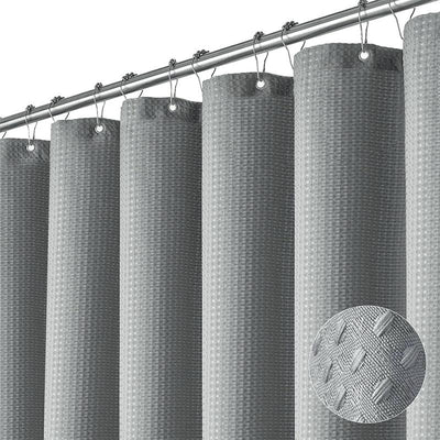 COMFEYA Waffle Weave Long Fabric Shower Curtain - Grey