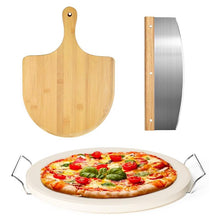 Load image into Gallery viewer, OZZYCOOK 33cm Pizza Stone for Oven and Grill with Pizza Peel