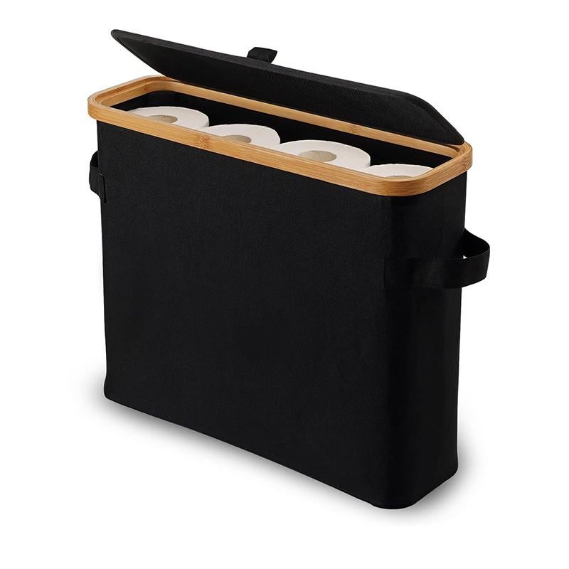 STORFEX Toilet Paper Storage Basket with Lid - Black
