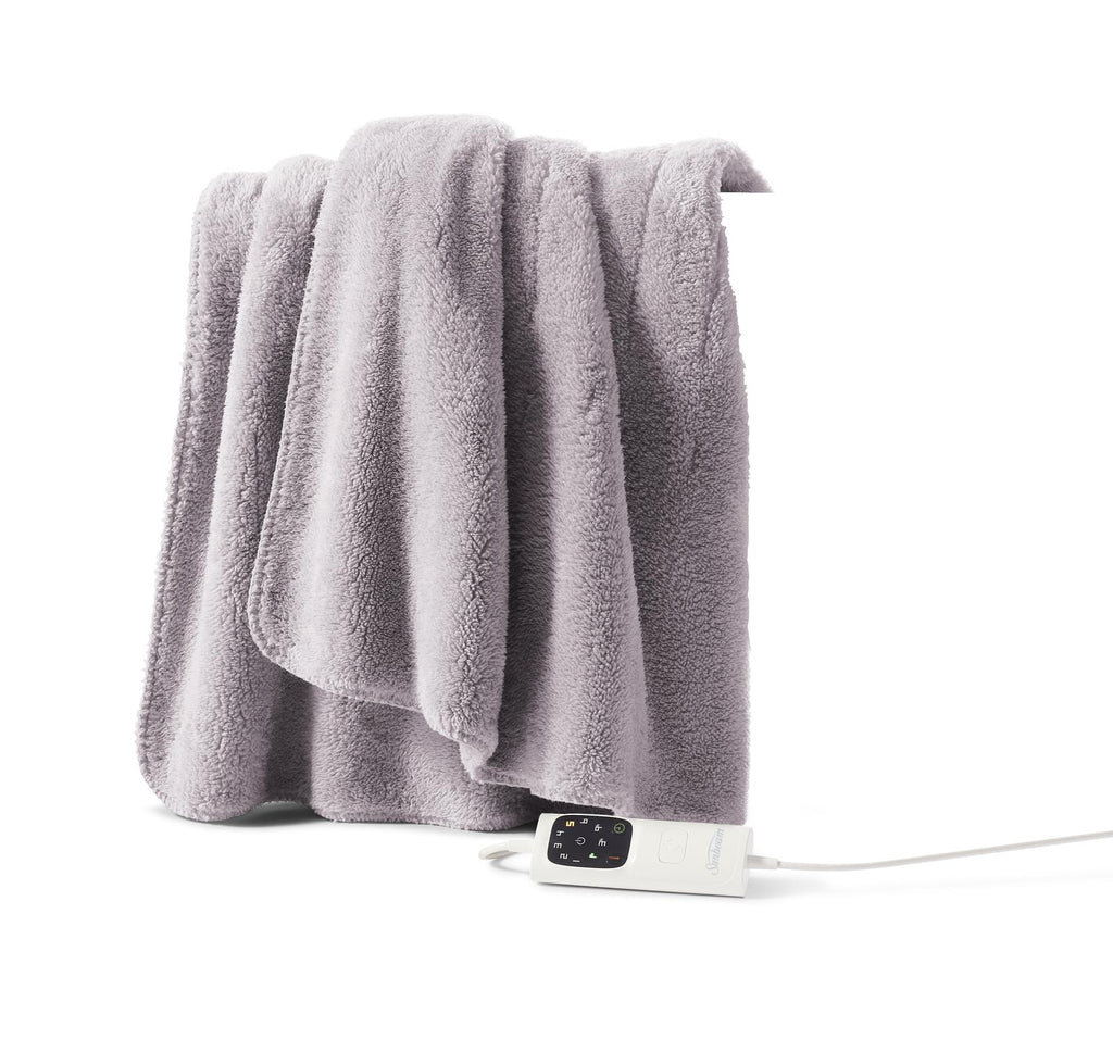 Sunbeam: Feel Perfect Cosy Sherpa Fleece Heated Throw Rug (Warm Grey)