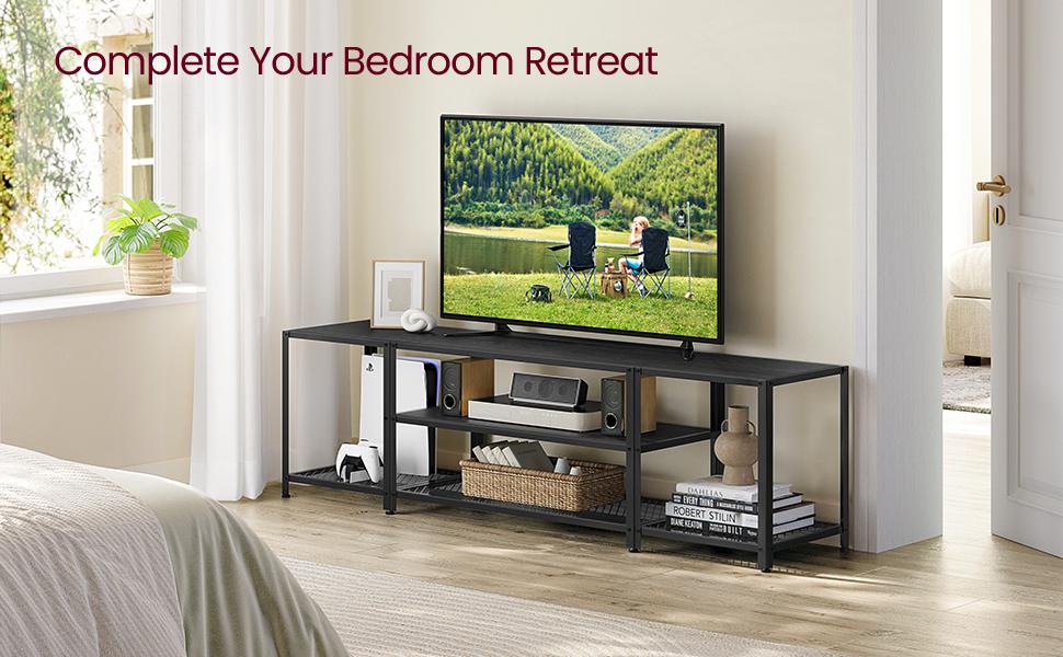 Vasagle 1.8M Large Television Stand With Shelves - Black with Wood Grain