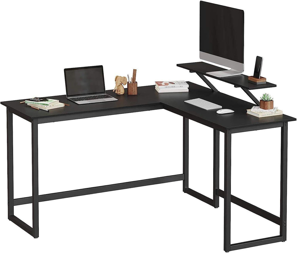 Vasagle L-Shaped Computer Desk with Monitor Stand - Black