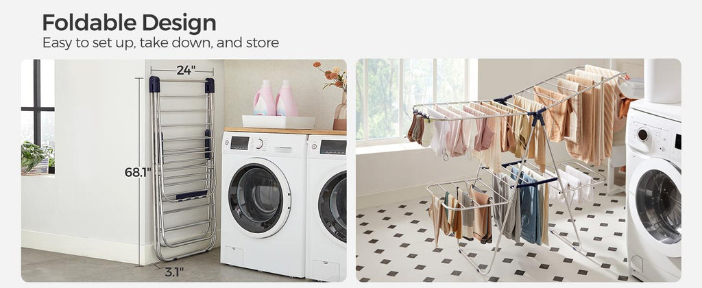 SONGMICS Free-Standing Foldable 2-Level Laundry Drying Rack