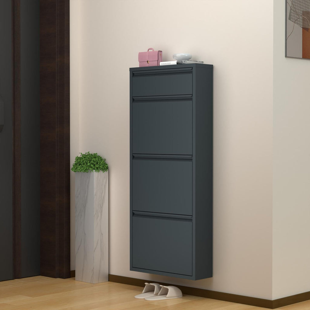 Fraser Country Milan Metal 3 Tier Shoe Cabinet With Storage Slot- Dark Grey