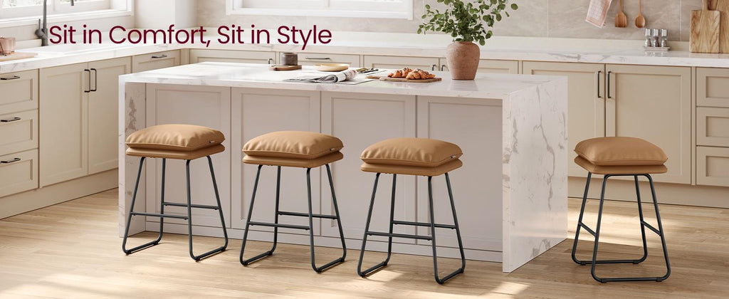 VASAGLE Set of 2 Bar Stools with Cushion and Sled Base - Caramel Brown