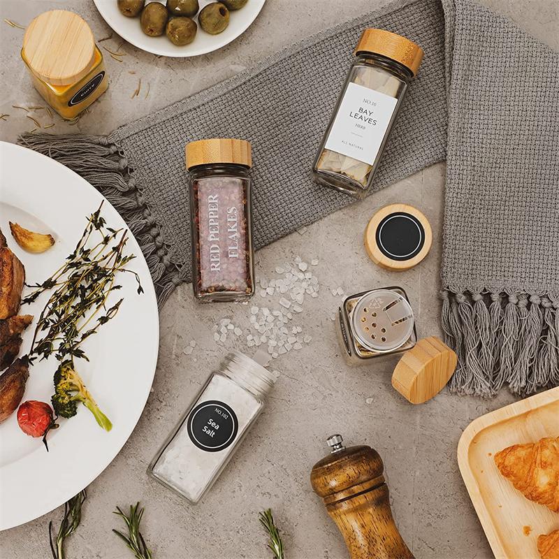 Glass & Bamboo Spice Jars 120ml - 24 Piece Set