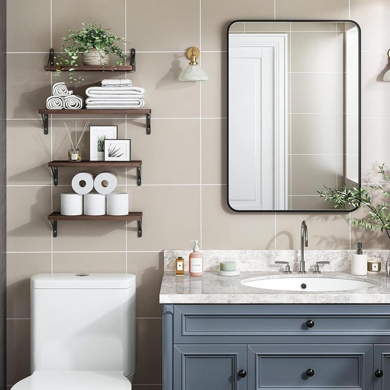 STORFEX Wooden Wall Mounted Floating Shelves - 4 Pack - Brown