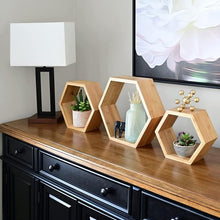 Load image into Gallery viewer, STORFEX Wooden Wall Mounted Hexagonal Floating Shelves