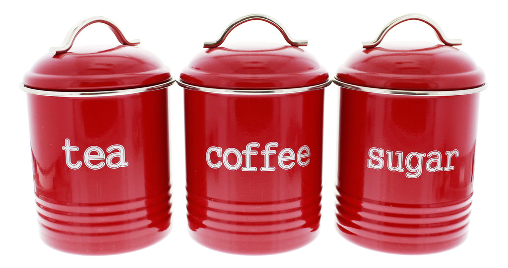 Red tea sugar and coffee sale canisters