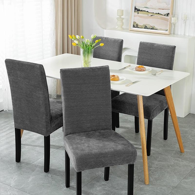 COMFEYA 2 Pack Checked Dining Chair Slipcover - Grey