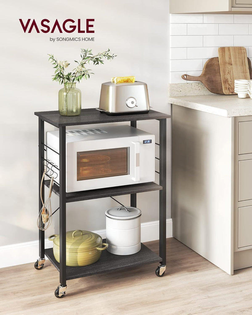 VASAGLE 3 Tier Metal Frame Kitchen Trolley - Ebony Black