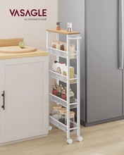 Load image into Gallery viewer, VASAGLE 5-Tier Slim Storage Rolling Cart - White