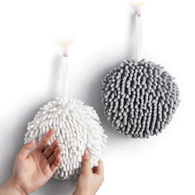 Load image into Gallery viewer, COMFEYA Fuzzy Ball Towel (Set of 2) White and Grey