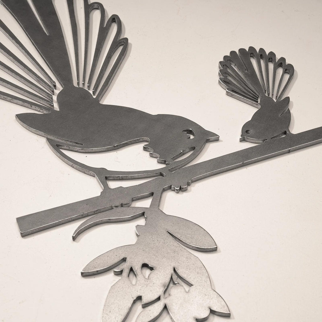 MetalBird Piwakawaka Fantail & Baby Garden Art