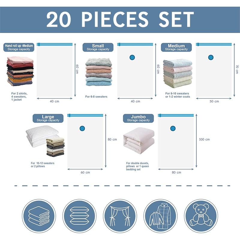 STORFEX Space Saver Bags with Hand Pump - Set of 20